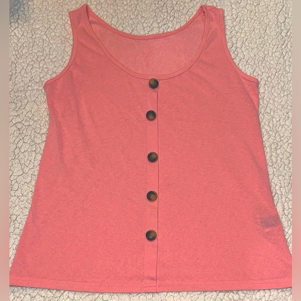 Perout Sleeveless Tank Top Faux Buttons Summer Neon Orange Women’s Small